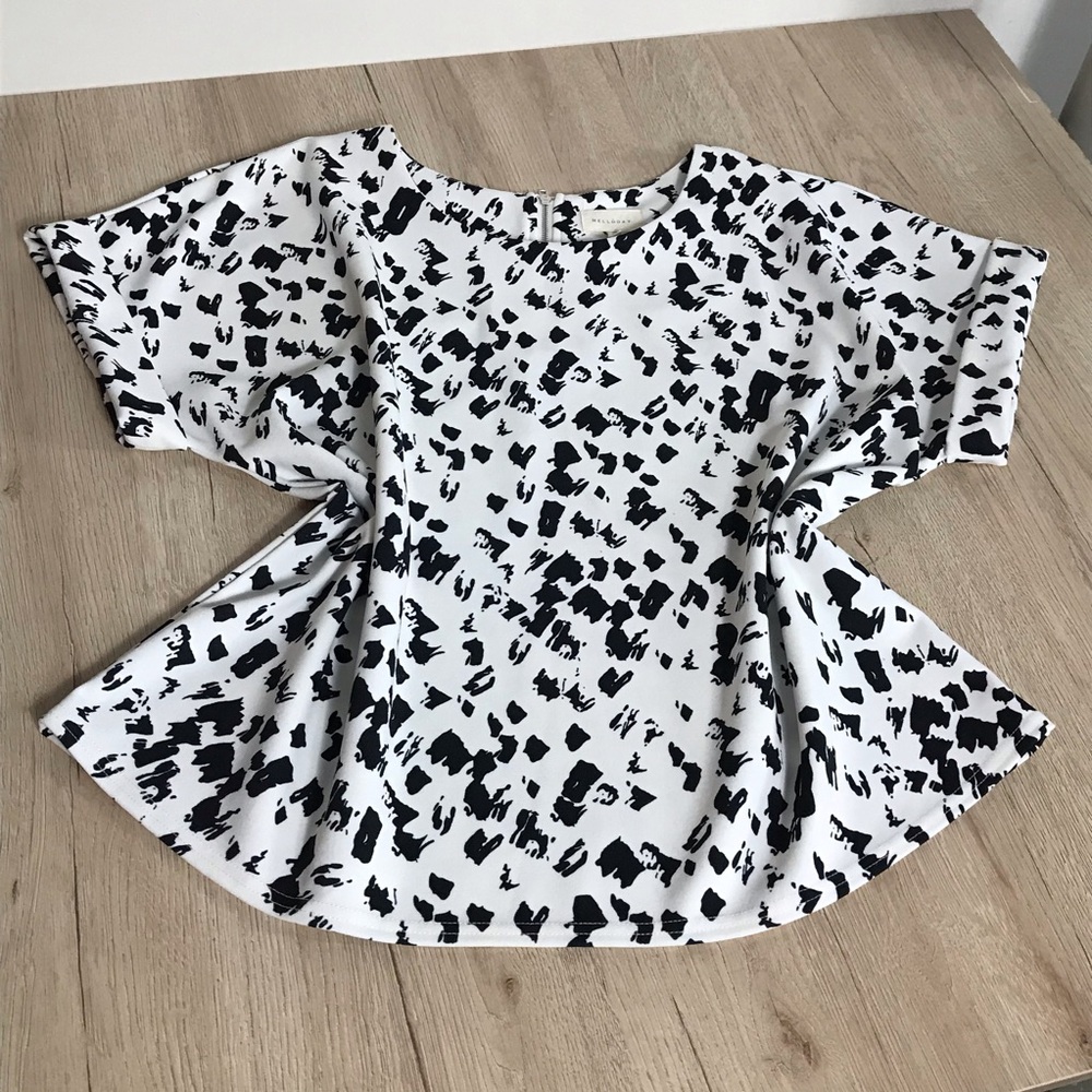 Melloday Short Sleeve Stretch Blouse Top White Black Print Size XL - Picture 6 of 11